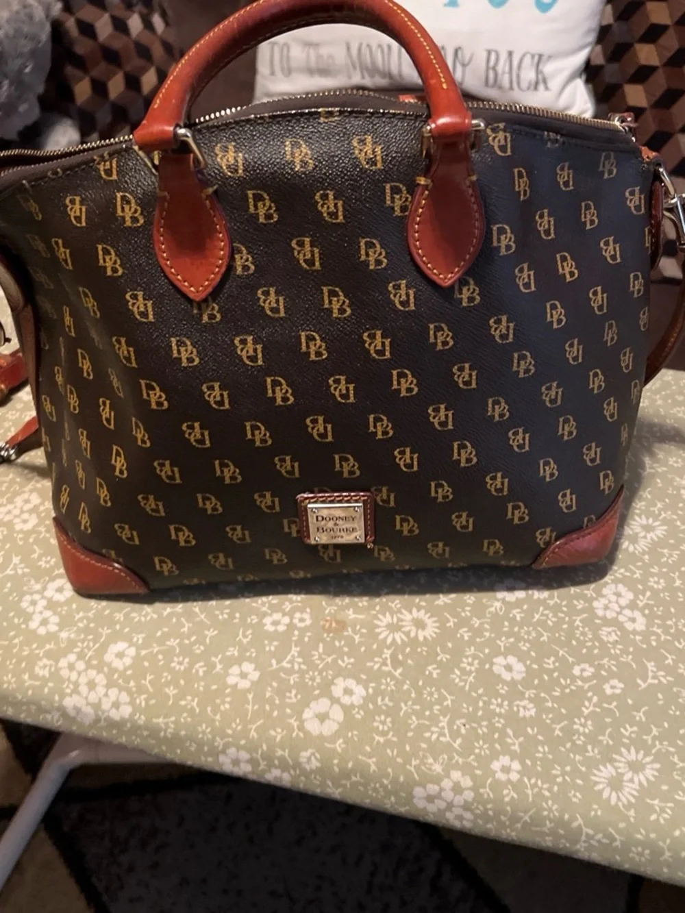 Dooney & Bourke Brown Signature Satchel with Chestnut Trim